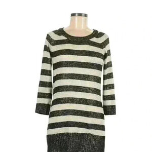 I.N.C International Concepts Black Beige Metallic Tunic Round Neck Sweater Size